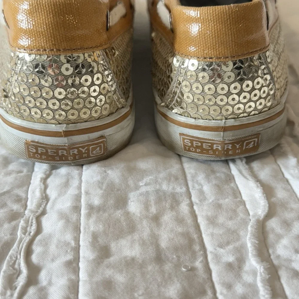 SPERRY Boat Shoes Gold Sequins Fisherman Festive Women's Top‎ Sider Size 9.5 M